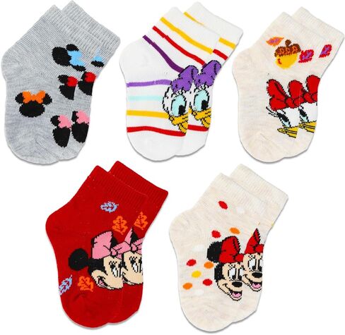 جوارب ميني ماوس للبنات - حزمة مع 5 أزواج من جوارب ميني ماوس مقاس 12-24 شهرًا للأطفال الصغار والفتيات بالإضافة إلى الملصقات | مجموعة هدايا ميني ماوس in Kuwait