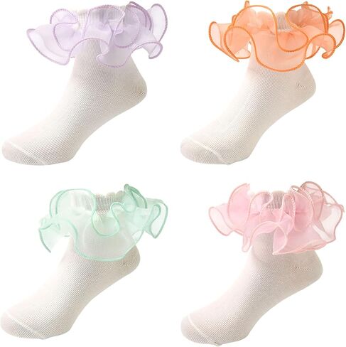 Baby Girls Ruffle Socks Big Lace Ruffle Frilly Cozy Princess Style Dress Socks for Toddler Little Girls 4 Pairs in Saudi Arabia