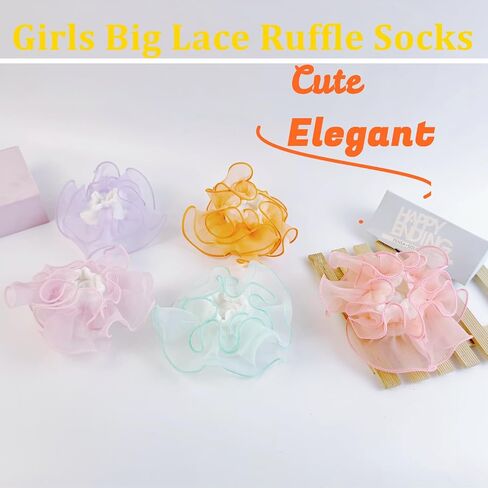 Baby Girls Ruffle Socks Big Lace Ruffle Frilly Cozy Princess Style Dress Socks for Toddler Little Girls 4 Pairs in Saudi Arabia