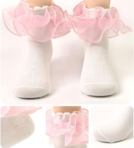 Baby Girls Ruffle Socks Big Lace Ruffle Frilly Cozy Princess Style Dress Socks for Toddler Little Girls 4 Pairs in Saudi Arabia