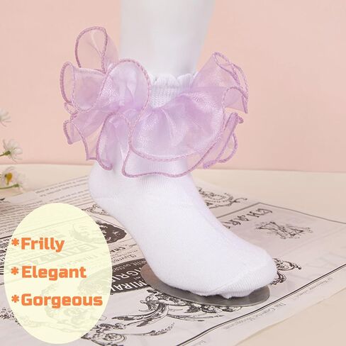 Baby Girls Ruffle Socks Big Lace Ruffle Frilly Cozy Princess Style Dress Socks for Toddler Little Girls 4 Pairs in Saudi Arabia