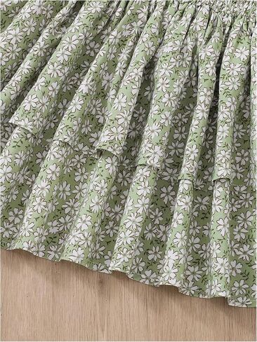Girl's 2 Piece Outfits Lace Ruched Camisole Tops and Shirred High Waisted Layered Floral Skirts Set in Kuwait