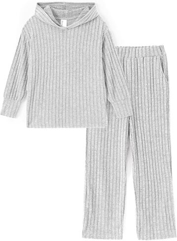 PATAPT Girls Clothing Set Fall Knit Long Sleeve Hoodie Sweatshirt and Wide Leg Pants Slouchy Casual Outfits 5-14T in Saudi Arabia