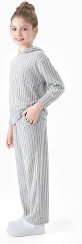 PATAPT Girls Clothing Set Fall Knit Long Sleeve Hoodie Sweatshirt and Wide Leg Pants Slouchy Casual Outfits 5-14T in Saudi Arabia