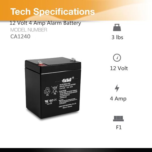 بطارية بديلة Casil CA-1240 12V 4AH لجهاز إنذار ADT 804302 12V 4.5Ah (عبوة واحدة) in Saudi Arabia