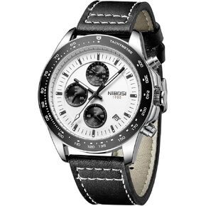NIBOSI Mens Watches Analog Chronograph Watch with Calendar Waterproof Leather Band Men's Wrist Watches Vintage Classic Dainty Dress Designer Quartz Watches for Men