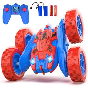 Spider Remote Control Car for Kids - 2.4Ghz Fast RC Stunt Cars, 360° Rotating 4WD RC Crawler with Lights, Rechargeable Car Toy for Boys Ages 6 7 8 9 10 Birthday Black&Red