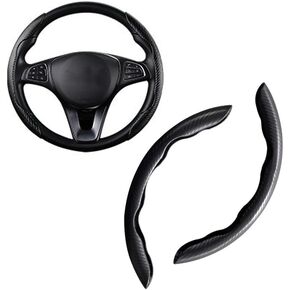 2-Piece Carbon Fiber Car Steering Wheel Cover, Anti-Skid Segmented Butterfly Universal Wheel Cover, Car Interior Accessories, Fit for 99% Cars (Red)