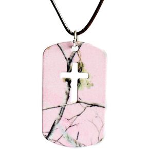 Realtree AP Pink Camouflage Camo Cross Dog Tag Necklace Pendant Jewelry Hunting Prayer Religious Cross Necklace Made in USA