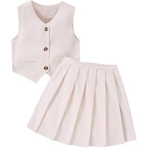 Floerns Girl's Button Front Vest Jacket with Skater Skirts Set Two Piece Outfit