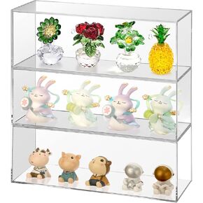 JUXYES 3 Tiers Acrylic Display Case for Collectibles, Wall Mounted or Tabletop Acrylic Display Case Box with Door, Clear Acrylic Boxes for Display Mini Action Figures, No Assembly Required