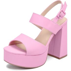 risdoada Platform Heels for Women 4.53 Inches Chunky High Heels Ankle Strap Square Toe Heeled Sandals Wedding Party Wedges Pumps