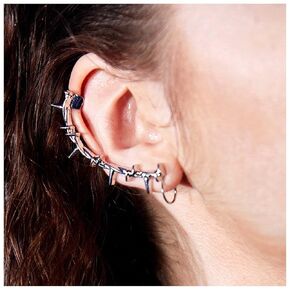 Vintage Spike Ear Climber Earrings Punk Metal Ear Cuff Earrings Spike Ear Crawler Earrings Silver Wrap Around Earrings Exaggerated Non Piercing Earrings Cartilage Cuff Earrings Jewelry for Women and Girls