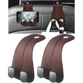 خطاف محفظة السيارة، خطاف تخزين خلفي لمقعد السيارة متعدد الوظائف، خطافات مسند الرأس للسيارة وخطاف المحفظة للسيارة، سهل التركيب والإزالة، مناسب لمعظم مقاعد السيارات (جلد أسود) in Kuwait