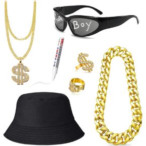 7 Pcs Halloween Hip Hop Costume Kit Rapper Accessories 2000s 80s 90s Outfit for Rapper