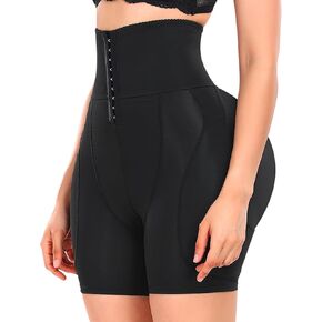 Women Hip Padded Butt Lifter Shapewear Tummy Control Shorts Hook Closure Removable 4 Pads for Bigger Butt