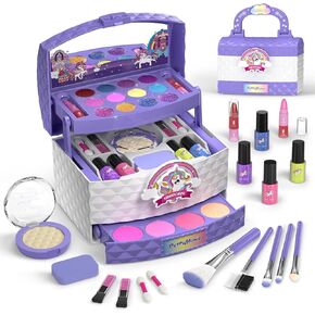 PERRYHOME Kids Makeup Kit for Girl 35 Pcs Washable Real Cosmetic, Safe & Non-Toxic Little Girl Makeup Set, Frozen Makeup Set for 3-12 Year Old Kids Toddler Girl Toys Christmas & Birthday Gift