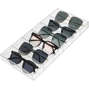 Clear Drawer Organizer, 6 Sections Eyeglass Sunglasses Organizer Holder, Drawer Dividers Office Desk Tray Bathroom Makeup Jewelry Trays (14×7×1.2")