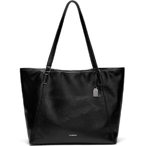LA FESTIN Black Large Work Tote Bag: Women Satchel Purse with Pockets and Compartments - Designer Leather Handbag Shoulder Bag Purse for Everyday Use, Fashionable & Elegant