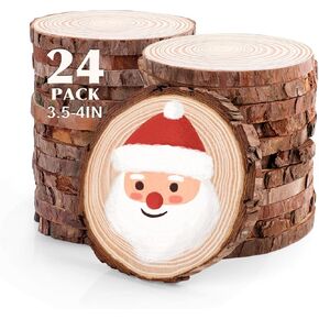 24 Pcs Unfinished Natural Wood Slices for Crafts.4-4.5 Inch Wood Rounds for Craft Supplies. Wood Circles with Tree Bark for Christmas Ornaments,DIY Gifts,Wood Coasters.Painting.