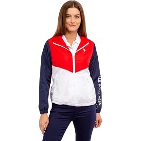 U.S. Polo Assn. Women Hooded Colorblocked Polar Fleece Lined Americana Windbreaker