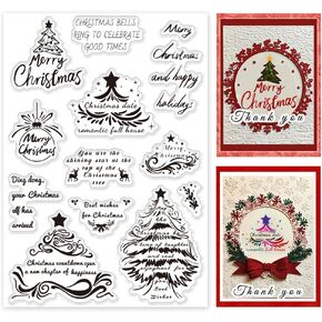 PH PandaHall Merry Christmas Clear Stamps for Card Making, Clear Silicone Stamp Christmas Blessing Words Transparent Craft Seal Stamp Rubber Stamp for DIY Scrapbooking Album Journal Notebook Decor