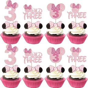 Rsstarxi 24 Pack My 1st Birthday Mouse Inspired Cupcake Toppers, Black and Red Mini One Cupcake Picks Decorations for Baby Shower Kids First Birthday Party Cake Decorations