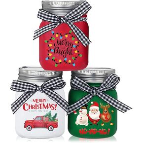 3 Pieces Mini Mason Jar Christmas Tiered Tray Decor Patriotic Farmhouse Glass Decor Red Truck Merry and Bright Table Sign Rustic Mason Jar Decor for Xmas Home Kitchen Shelf Tray Decor
