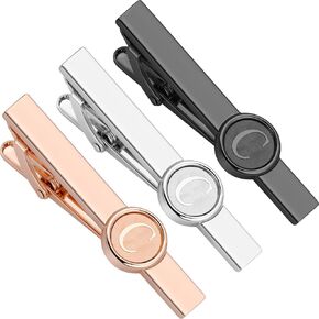 AMITER 3pcs Tie Clips with Initial A-Z, Skinny Tie Bar for Mens Regular Neckties