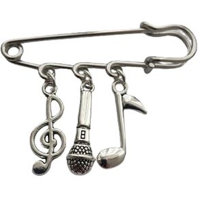 Music Notes Dangle Pendant Brooch Pin, Tiny Microphone Charm Sweater Shawl Clip, Cool Musical Symbol Dress Shirt Clip for Man Woman Costume Accessory