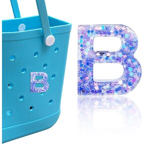 Letter Charms for Bogg Bag, Alphabet Purple Star Sequin Lettering Accessories Charms for Bogg Bag and Simply Southern Bag, Insert Decorative Letter Charms for Handbag Beach Tote Bag.