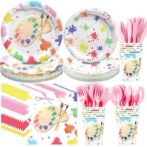 Art Paint Party Supplies Tableware - Paint Art Party Decorations Dinnerware, Plates, Napkins, Cups, Cutlery, Art Painting Themed Party Supplies For Birthday Baby Shower | Serves 24