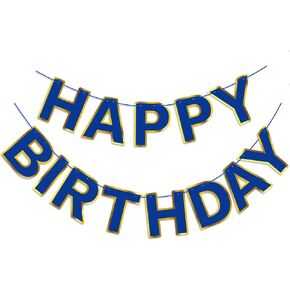 Navy Blue Happy Birthday Banner Sign, Golden Border Happy Birthday Bunting Banner Flag Garland for Kids Boys Baby Birthday Party Decorations Supplies in Saudi Arabia