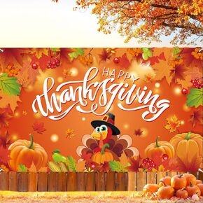 Thanksgiving Backdrop, Large Happy Thanksgiving Banner 72x44 Inch Turkey Maple Leaf Pumpkin Decorations Gifts for Indoor Home Photography Party Decorations