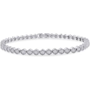 18K Gold Plated 3.7MM Width Moissanite Honeycomb Tennis Bracelet | Gold Bracelet for Women | Moissanite Diamond Bracelets | Moissanite Stacking Dainty Bracelets for Brides Size-6.5 Inch (1.26 Cttw)