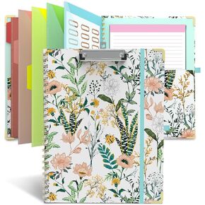 Clipboard Folio with Storage Clipboards Padfolio Notebook for Letter Size (11" x 8.5"), Pink Clipboards with 10 Pockets and 5 Folders Nursing Teacher School Essentials (Stay Positive)