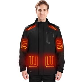 Heated Jackets for Men with 16000mAh Battery Pack, 8 Heating Zones Winter Outdoor Electric Heated Coat with Detachable Hood