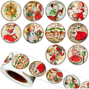 Vintage Christmas Stickers-500pcs Traditional Christmas Round Labels 1 inch Vintage Style Merry Christmas Stickers for Kids