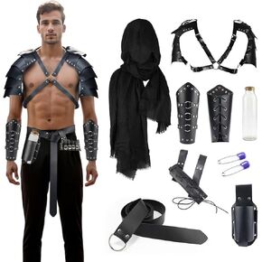Coser Park Medieval Knight Costume Shawl Cape Men Retro Renaissance Pirate Viking Cosplay Leather Belt Holster Shoulder Armor