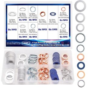 150PCS Crush Washer Engine Oil Drain Plug Gasket Assortment,9 Type Oil Crush Washer Seals Kit M11 M12 M14 M16 M18 M20