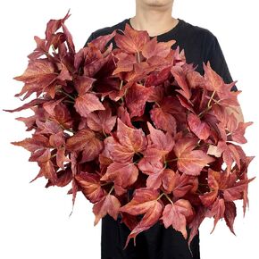 Pack of 3 - Artificial Fall Ivy Leaves Shrubs Silk Maple Creeper Plant Greenery Bushes for Autumn Decor, Indoor Outdoor Home Garden Thanksgiving Party (Ombre Green)