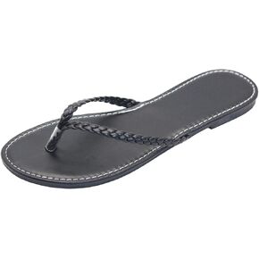 Women's Leather Flip Flops, Woven Strap PU Leather Flat Sandals Slip On Slippers Casual Beach Thongs Slides Shoes