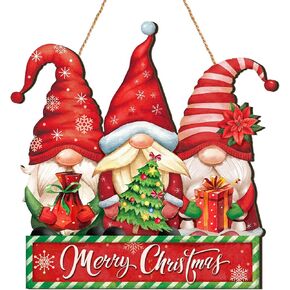 Huwena Christmas Wooden Door Sign Gnomes Hanging Sign Christmas winter Wooden Signs for Home Decor Rustic Farmhouse Door Sign for Outdoor Porch Home Xmas Decor