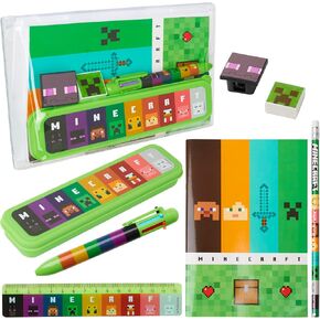 Minecraft Filled Pencil Case and Stationery Set for Kids, School Supplies - Gifts for Boys (Green/Multi)