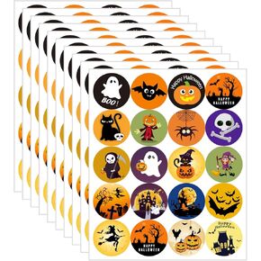 200 Pcs Halloween Stickers,Halloween Stickers for Kids Happy Halloween Stickers Halloween Character Stickers Halloween Pumpkin Bat Spider Stickers Round Seal Label Stickers for Halloween