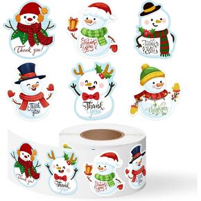 500 Pcs Christmas Snowman Thank You Stickers Roll Xmas Winter Holiday Adhesive Labels Tags for Supporting My Small Business Envelope Seals Shop Cards Handmade Crafts Party Favors Gift Packing Wrapping