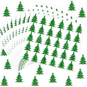 Whaline 450Pcs Christmas Tree Glitter Stickers Shiny Xmas Tree Envelop Seal Stickers Self-Adhesive Holiday Label Decals for Invitation Greeting Card Envelope Scrapbook Bottle Cup Seals
