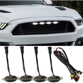 4PCS LED Grill Lights, Bright Car Front Grill DRL Lamps with Wiring Harness, Car Grid Bumper Trim Lights Auto Accessories, Compatible with F150 F250 F350 Front Grilles (White)