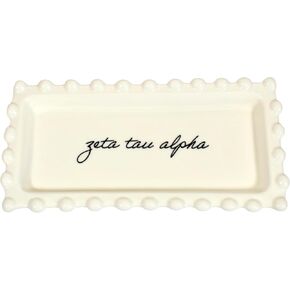 Sorority Shop Zeta Tau Alpha Jewelry Dish - Rectangular Gloss Finish Ceramic tray with Sorority Name in Cursive Script, Multi-Function Ceramic Ring Dish, Ideal for Jewelry and Keys