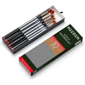 MEEDEN Acrylic Paint Brush Set: 10pcs Art Paint Brushes for Acrylic Painting with Soft Nylon Hair - Artist Paintbrushes for Watercolor Oil Gouache Body Face Rock Canvas Painting
